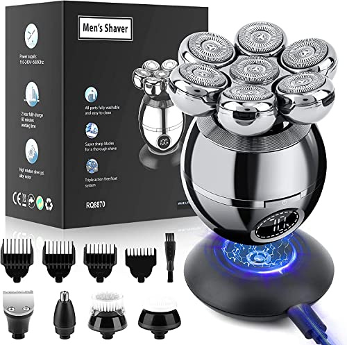 Rasoirs de tête pour homme chauve, rasoir électrique Wjiang 6 en 1 pour homme - Rasoir électrique sans fil 7D flottant rechargeable - Rasoir pour le dos - Cadeau de fête des pères