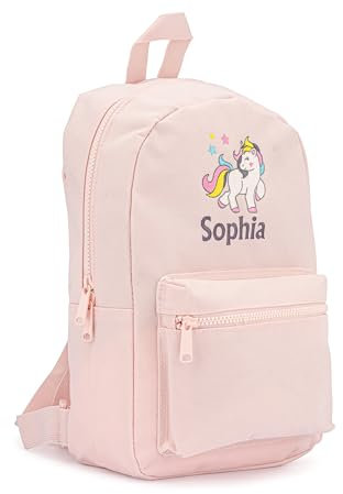 Lobeko Personalised Mini Backpack Kids Rucksack with Name Toddler Bag for Nursery, School, Travel & PE Embroidered Childrens Backpack with Unicorn, Dinosaur, Safari, Football Designs