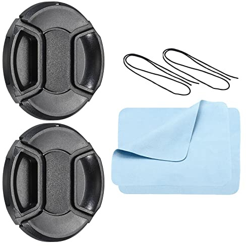 PATIKIL Camera Lens Cap, 2 Pack Center Pinch Front Lens Cover with Cap String/Microfiber Cleaning Cloth for 62mm Thread Universal DSLR Lenses for Nikon, for Fujifilm, for Pentax, for Leica