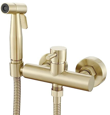 Gaosin Brushed Gold Handheld Bidet Sprayer Warm Water Bidet Hand Held Sprayer Shattaf Bathroom Attachment for Toilet with Brass Hot and Cold Mixing Valve Wall Mounted