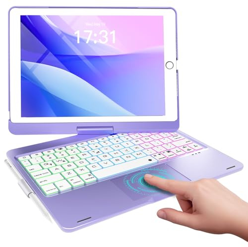 Baisla Funda para iPad de 9ª generación con Teclado de 10.2 Pulgadas (2021), rotación de 360° con trackpad y retroiluminación arcoíris, Funda con Teclado para iPad 9ª/8ª/7ª, iPad Air 3, iPad Pro 10.5