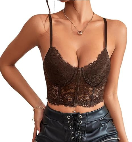 Rongseng Camiseta sin Mangas para Mujer Top Sexy de Encaje Crop Top Cuello en V Camisetas Tirantes Ajustables sin Vientre Verano Camisola Sujetador de Encaje Floral