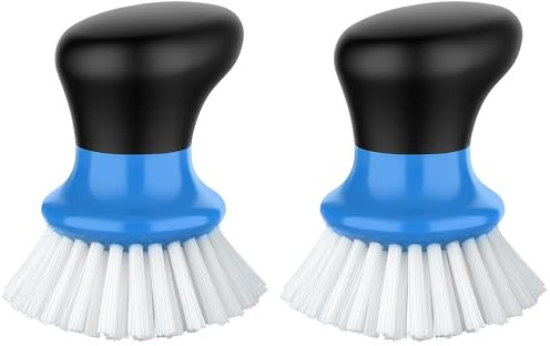 MR.SIGA Palm Dish Brush with Ergonomic Handle, Kitchen Brush for Pot Pan Plate Sink Cleaning, Blue, Pack of 2