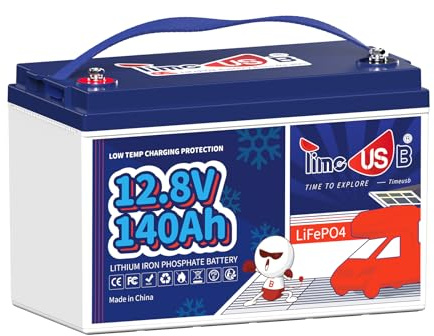 Timeusb Batería de Litio 12V 140Ah Batería LiFePO4, Protección de Corte de Baja Temperatura, BMS 100A,Max.1792Wh Energía, 15000 Ciclos para Autocaravana Sistema Solar Barco Hogar Camping Off-Grid