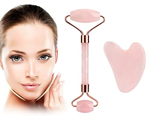 Juego de rodillo de jade y Gua Sha, herramienta de masaje facial para rutina de cuidado de la piel, ojos y cuello, belleza facial, herramienta de masaje para el cuidado de la piel regalos