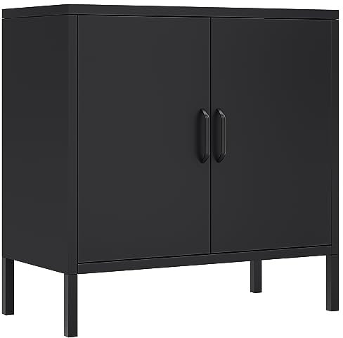 YITAHOME Metall-Aufbewahrungsschränke mit 2 Türen und 1 verstellbarem Regal, bodenstehender Sideboard-Schrank, Aufbewahrungsschrank für Heimbüro, Schlafzimmer, Badezimmer, Wohnzimmer, Schwarz