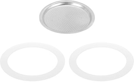 QUARKZMAN Pièces de Rechange pour Cafetière Italienne en Aluminium Avec 1 Filtre et 2 Joints D'Étanchéité en Silicone 74x64x4.5mm pour Cafetière Moka 9 Tasses (Argent)