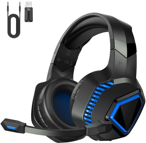 Wireless Gaming Headset, 2,4 GHz Gaming Kopfhörer Kabellos für PS5, PC, Switch, Mac, Noise Cancelling Headset mit Mikrofon, Bluetooth Headset mit Kabel 3.5mm für Xbox Series X