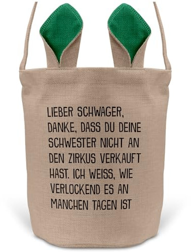 22Feels Schwager Osterkorb -Deine Schwester- mit Henkel Ostergeschenk Tragetasche Ostern Deko Osternest Körbchen Hasenohren (Beige/Grün)