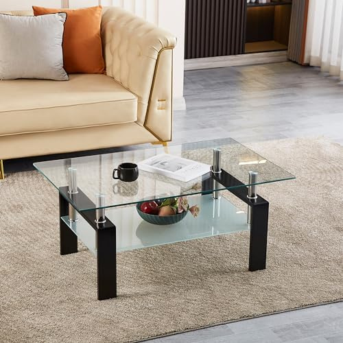 FENGHUA GLASS HOME Couchtisch aus gehärtetem Glas mit Metallbeinen, moderner Kleiner Couchtisch für Wohnzimmer (matt)