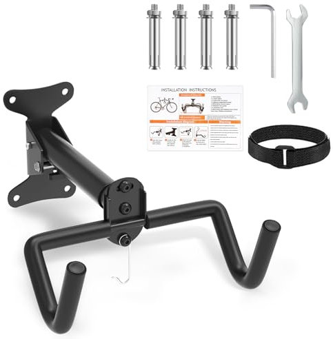 Huanmin Soporte para Bicicletas Pared, Colgador Bicicleta Pared, Capacidad de 30Kg, Cuelga Bicis Pared, Angulo y Distancia de pared Ajustables, Soporte Bici para Ahorro de Espacio en Garaje y Hogar