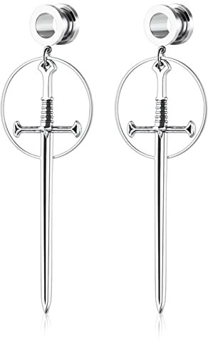 BCughia Ohrring Tunnel Edelstahl 12mm Ohr Plug Männer mit Kreis Kreuz Anhänger Piercing Tunnel Set, 2 Stück