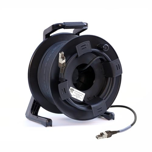 Emelec VíasCom R-DATA-6000/T/050 – 50m Cable EXTRA FLEXIBLE CAT6 SF/UTP BC 4x2x23AWG montado en Portacables con RJ45 Toolless 50µ – PVC Flexible – Color Negro