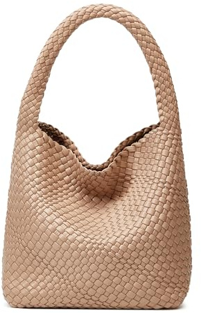 Sumrains Woven Tote Bag for Women: Handmade Vegan Leather Purse for Vacation - Lightweight & Magnetic Closure for Daily Use (Khaki)