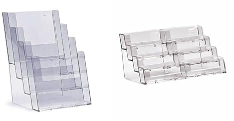 Taymar DIN A5 Présentoir de table pour flyers avec 4 compartiments sur 4 étages & porte-cartes de visite, support pour cartes de visite, présentoir pour cartes de visite, 2×4 étages, transparent