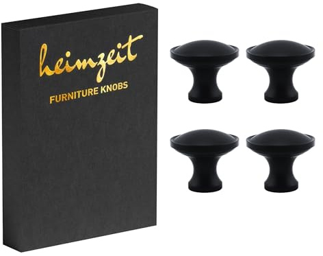 heimzeit Möbelknöpfe Nova 4 Stück aus hochwertigem Aluminium in Schwarz | Schrankknöpfe Rund für Türen, Schubladen und Kommoden, Stilvolles Design, mit Einlochgriff und Schrauben