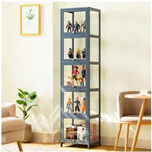Hohe Vitrine, Kuriositätenkabinett, mit Acryltür, 5-Stöckige Vitrine aus klarem Acryl, Flip-Door-Vitrine für Sammlerstücke, Memorabilia, Figuren,40×172cm/15.7×67.7in
