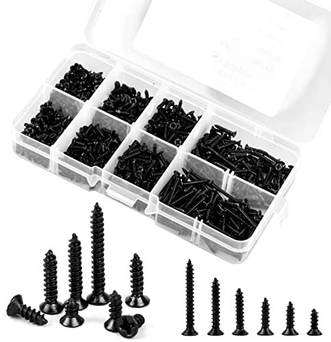 Set di 800 viti autofilettanti M2, in acciaio al carbonio, a testa piatta, viti autofilettanti, a testa svasata, 4-16 mm, con contenitore per plastica, metallo morbido