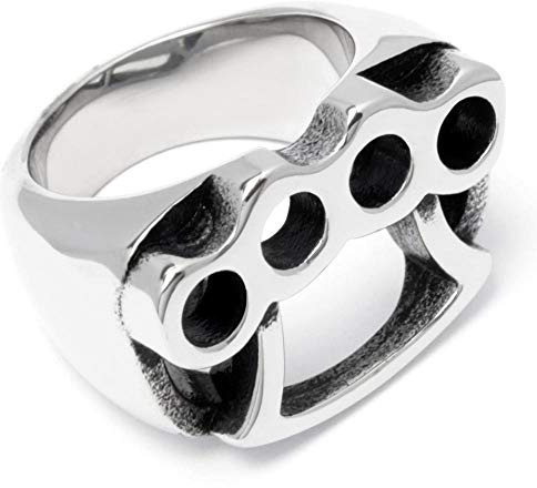 Schmuck-Checker Herren Ring aus Edelstahl Massiver Schlagring silber hochwertig Outlaw Gangster Brass Knuckle Männer Geschenk