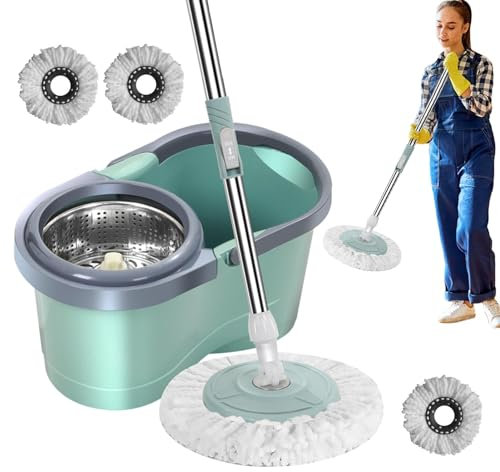 Juego de fregona y cubo. Limpieza automática del hogar. Limpieza sin esfuerzo que ahorra mano de obra con escurridor para sala de estar, cocina, balcón, sala de estudio, fácil de usar, lavar las manos