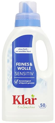 Klar Feines & Wolle 12x500ml, ohne Duft, 600 Waschladungen, Feinwaschmittel, für Allergiker