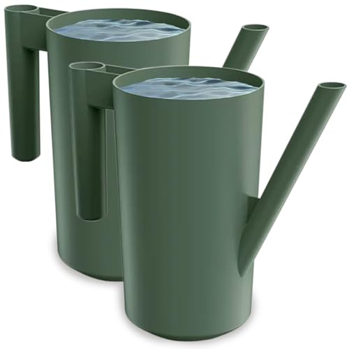 PECZEKO Regadera de 2,0 litros para casa y jardín, de plástico resistente, regadera para fácil riego de flores, plantas y plantas de interior, juego de 2 (2 unidades), color verde