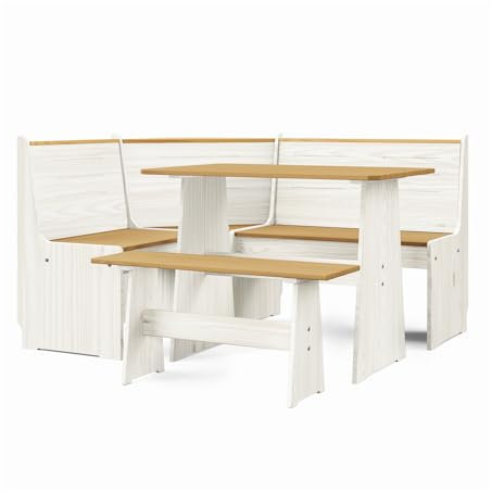 HTI living Sitzgruppe 3-teilig Marija Weiß Esstisch Eck- und Sitzbank Landhausstil
