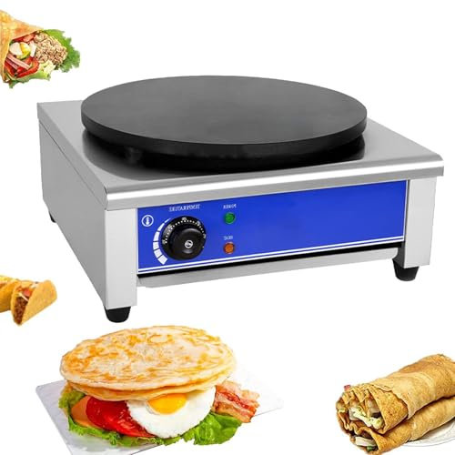 Crepera eléctrica comercial, crepera eléctrica, cuerpo de acero inoxidable, potencia de 2800 W, superficie de olla de 40 cm de diámetro 50-300 ℃ Temperatura ajustable Máquina para hacer panqueques