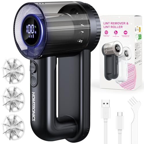 Quitapelusas Electrico, [2000mAh Recargable] Homtronics Quita Pelusas con 4 Cuchillas, 3 Velocidades, Pantalla LCD, Carga por USB, Potente y Eficiente Quita Bolas Ropa para Ropa y Muebles (Negro)