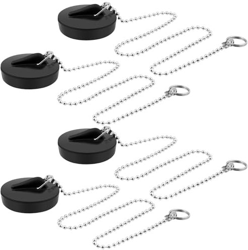 TIESOME 4 Stück Universal-Waschbeckenstöpsel mit Kette, ø 45-42mm Badezimmer-Waschbeckenstöpsel Ersatz-Abflussstopfen für Badezimmer und Küche Badewannenstöpsel aus Gummi mit Edelstahlkette