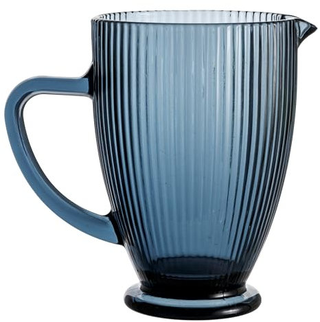 Baroni Home Caraffa in Vetro con Dettagli in Rilievo, Brocca con Manico, Design Moderno, Caraffa con Sistema Antigoccia, Facile da pulire, per Bevande Calde e Fredde, 1L, 20x13x19 cm, Blu