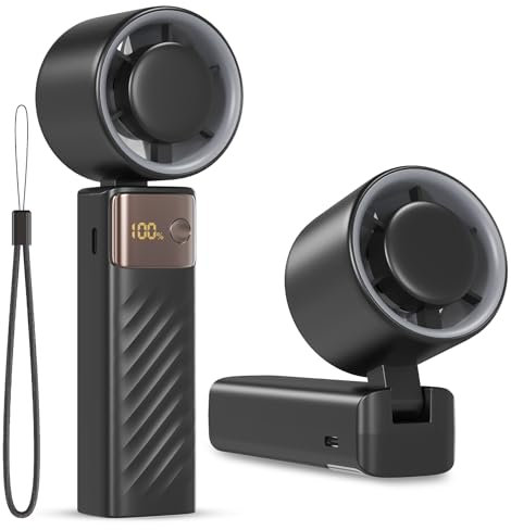 Fitabok Ventilateur Portable à Main, Mini Ventilateurs USB Rechargeables, 199 Vitesses avec Écran LED, Ventilateur Pliable, Puissant et Silencieux Fan Maison, Bureau, Dortoir ou Voyages