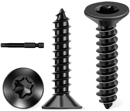 Wavanta 50 Pcs M4 x 25mm Wood Screws Torx Drive Flat Head Stainless Steel 304 Self Tapping Screws Black Oxide Plated Fully Threaded with Torx Bit