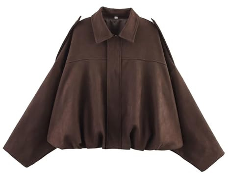 JoinQueen Faux Suede Jacket Women Oversized Long Sleeve Zip Up Epaulet Bomber Leather Jackets Oversized Casual Coat(Coffee,S)