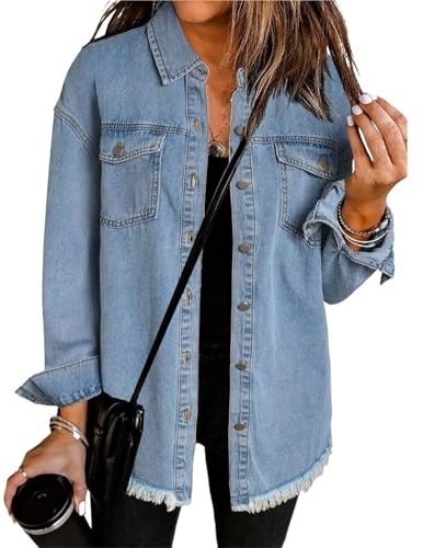 KIHFSODN Denimjacka Dam Lång Lätt Vårjacka Vintage Enfärgad Stretch Kort Jacka Dam Tunn Jeansjacka Moderiktig Sommarjacka Med Knappar Daglig Övergångsjacka(Light blue,XL)