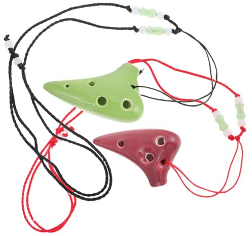 6-loch Keramik Okarina Kleiner, 2 Stück-pack Okarina Musikinstrument | Kinder und Anfänger, Tragbar und Leicht zu Verstauen, Lerninstrument mit Halskette