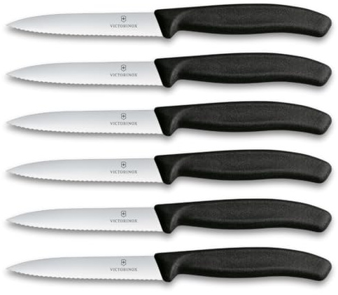 Victorinox Swiss Classic Set profesional de cuchillos para verduras, 6 piezas, cuch. universal, filo dentado y afilado, 10 cm, mango de plástico robusto, negro
