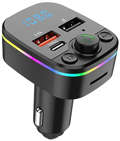 Transmetteur FM De Voiture, Transmetteur De Récepteur De Voiture 5.0 Avec Affichage LED, Transmetteur FM Sans Fil | Chargeur De Voiture USB C, Adaptateur De Musique De Voiture Multifonctionnel