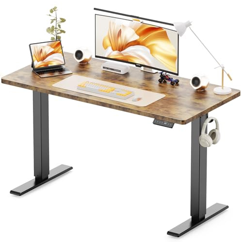 WALKINGDESK Höjdjusterbart Skrivbord, 120 x 60 cm Elektriskt Datorskrivbord, Höj- Och Sänkbart Ståbord med 4 Minnesinställningar för kontor och hem, Rustik Brun