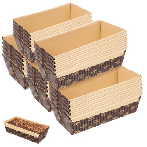 MUCKLILY 25piezas Unidades Moldes Desechables Para Hornear Pan y Bizcochos Papel Resistente Altas Temperaturas Base Rectangular Corrugada Para Pasteles Chiffon y Almacenamiento Seguro