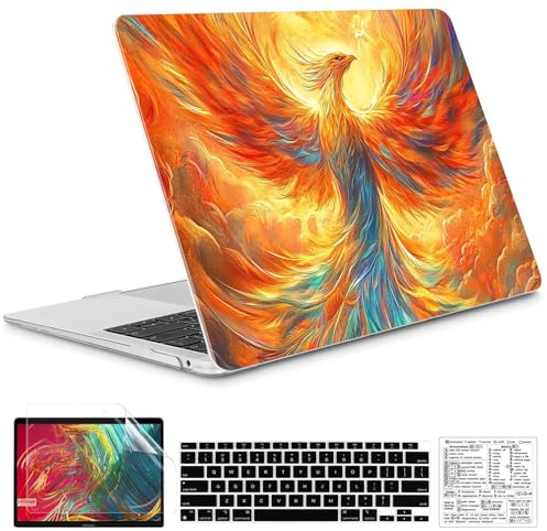 QCzyc Compatible with MacBook Air 13 Inch Case 2022, 2021-2018 M1 A2337 A2179 A1932 Durable Hard Plastic Shell Case &Keyboard Cover&Mac OS Keyboard Sticker (Phoenix)