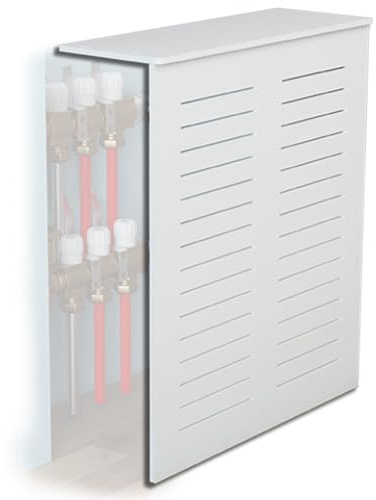JINGSHIQIAOPL Cache-radiateur Élégant avec Lamelles de Ventilation, Cache Radiateur Ajustable en PVC, Montage Facile, Étagère de Rangement pour Salon et Chambre à Coucher, Blanc(50x70x15cm/20x28x6in)