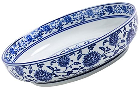 Amosfun Bol à Soupe Porcelaine Bleue Et Blanche Vintage Grand Plat De Service Résistant Chaleur Bol à Nouilles Empilable Pour Famille Hôtels Et Restaurants
