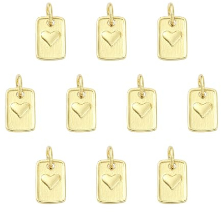 COGCHARGER 10 Stück Herz Charms Zur Schmuckherstellung 18K Vergoldet Rechteckig Kleine Charms Messinganhänger Für Armband Halskette Ohrringe Schlüsselanhänger DIY Zubehör