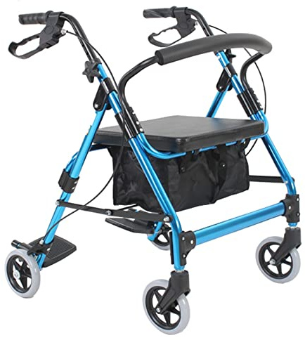 Andador Plegable para Exteriores con Ruedas y Asiento y Frenos, Color Azul, para Personas Mayores, con Almohadillas para los pies y Bolsas de Almacenamiento, Altura Ajustable, Ideal como cto de a