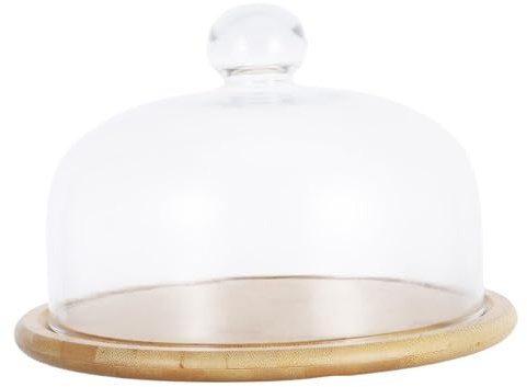 MUELODSIC Plateau à Gâteau Verre Avec Couvercle Transparent Sans Plomb Plateau De Présentation Bois Pour Buffet Pâtisserie Fêtes Et Mariages