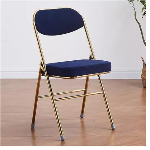haohang Silla Plegable De Terciopelo con Asiento Acolchado Grueso - Taburete De Oficina Plegable con Estructura De Acero, Silla De Visitas para Comedor, Estudio, Sala De Estar Y Eventos(Blue)