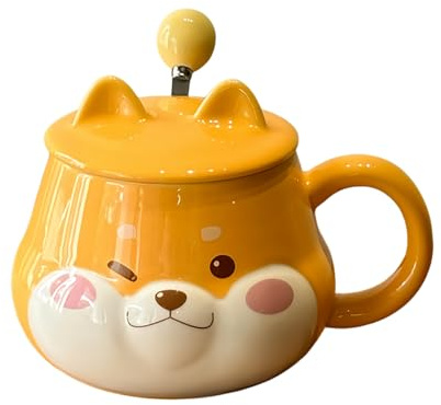 HUMOCHUSON Tazze In Porcellana Tazza Da Tè In Ceramica A Forma Di Cagnolino Da 420 Ml Con Coperchio E Cucchiaino, Adatta Per La Colazione E Il Tè Pomeridiano.