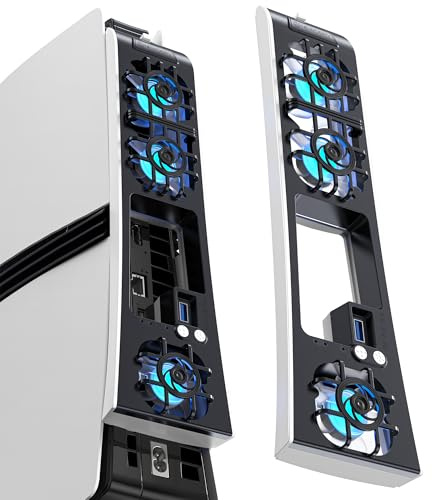 NEWDERY Kylfläkt för PS5 Pro-konsol, uppgraderad tyst kylfläkt, automatisk temperaturjusterbar hastighet, dynamiskt RGB-ljus, USB 3.0-port, passar till Playstation 5 Pro-skiva och digital utgåva