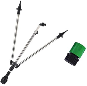 Heoscus Erweiterbarer Edelstahl Stativsprinkler Für Den Garten Mit Austauschbaren Düsen 3/4-Zoll Schnellverschluss Anschluss Einfache Bodenmontage Großflächiger Gartenbewässerungssprinkler